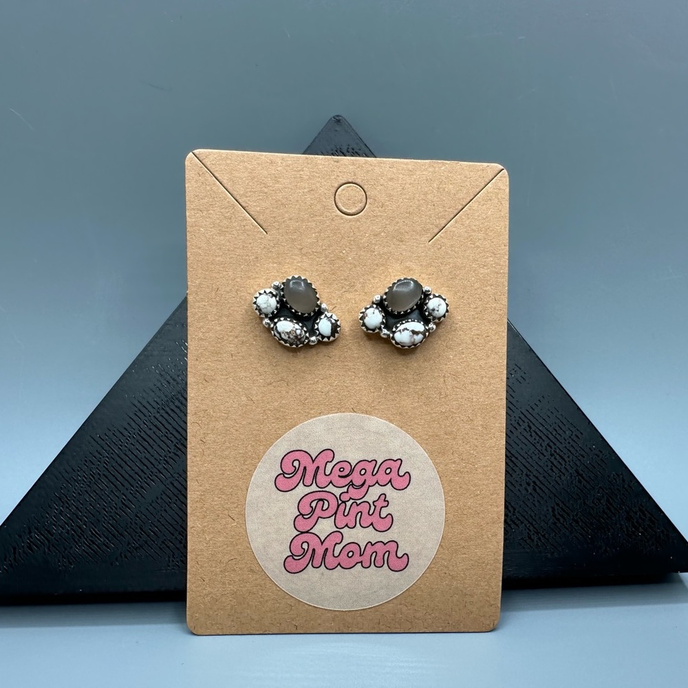 Chocolate Moonstone & Wild Horse Sterling Silver 925 Post Back Earrings Handmade